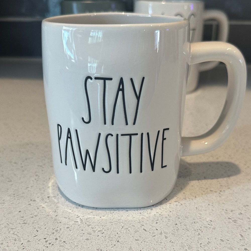 Rae Dunn  Ceramic Mug with 'Stay Pawsitive' Design